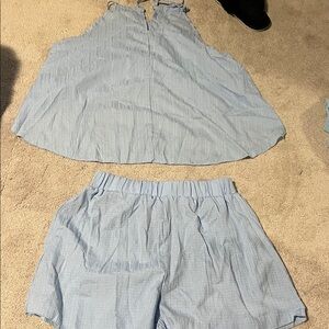 size medium light blue tank top blouse and shorts set